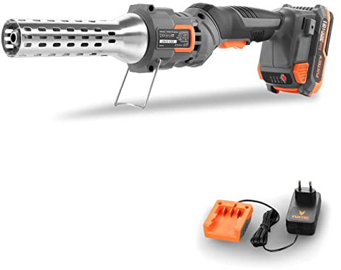 Fuxtec 20V Akku Grillanzünder FX-E1CL20-SET – Temperatur bis 550°C – elektrischer Feueranzünder für Grill, Kamin, Smoker und Feuerstellen – Holzkohleanzünder/Grillstarter – inkl. Akku & Ladegerät