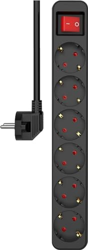 ELRO ES106 6-Fach Steckdosenleiste mit Schalter und 1,5m Kabel – Kindersicherung – Schukostecker – max. 3680 W – TÜV-geprüft - Schwarz