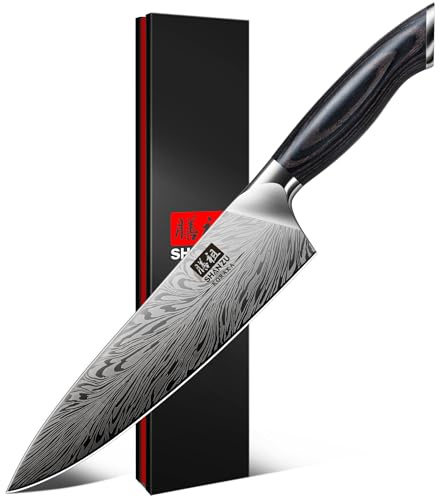SHAN ZU Kochmesser aus Pulverstahl, Japanisches Küchenmesser, 20 cm Professionelle Chefmesser mit Hohem Kohlenstoffgehalt, Ultrascharfes Allzweckmesser mit Ergonomischem Full-Tang-Griff aus Pakkaholz
