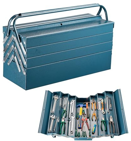 Wiltec Werkzeugkiste 530x200x250mm aus Stahl mit 7 Fächern, beständiger Werkzeugkasten mit Handgriff, Werkzeugbox