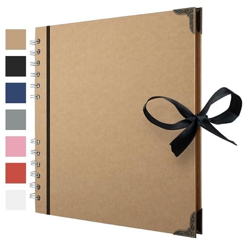 21 x 21 cm Fotoalbum zum selbstgestalten Sammelalbum mit 60 braunen Seiten, Fotobuch Scrapbook Album - ideal für Kunst und Bastelprojekte