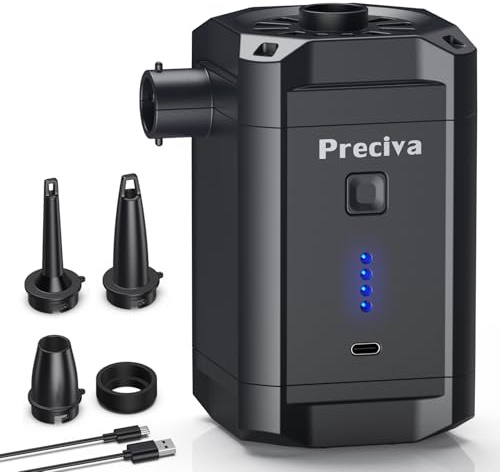 Elektrische Luftpumpe, 5200mAh Wiederaufladbare Akku Luftpumpe tragbar mit 3 Düsen USB-C für Luftmatratzen, Schwimmreifen, Camping Inkl. Tasche, 280L/Min Ideal für Strand, Gartenparty Reise