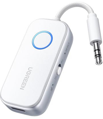 UGREEN Bluetooth 6.0 Transmitter 2-in-1 Audio HiFi Receiver Stereoanlage | 3,5 mm AUX,18 Stunden,Integriertes Mikrofon,10 m Übertragungsreichweite, für Flugzeug,TV
