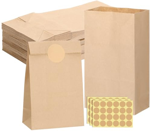 woric 50 Stück Papiertüten Braun, 22x12x7cm Kraftpapiertüten Geschenktüten Klein DIY Tüten zum Befüllen für Hochzeit Candy bar Kindergeburtstag Muttertag