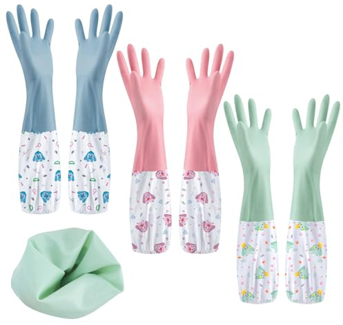 SHAIDOJIO Haushaltshandschuhe, Lange Spülhandschuhe-46cm, wasserdichte Putzhandschuhe Gummihandschuhe Lang für Küche Bad Wäscherei Gartenarbeit Haustierpflege-3 Farben
