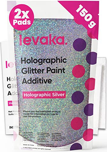 Levaka 150g Glitzer für Wandfarbe Silber, Holographischer Silber Glitzer | Glitter für Wandfarbe mit Dispersionsfarbe mischbar, mit 2 Polierpads, für Innen- und Außenwände, Decken und Holz, schimmernd