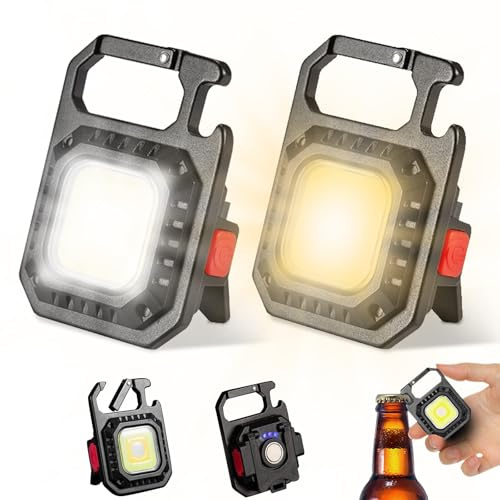 LETOUR Mini EDC Taschenlampe Schlüsselanhänger 2er Set, 1000 Lumen COB LED wiederaufladbar per USB-C, 7 Leuchtmodi extrem helle kompakte Taschenleuchte für Schlüsselbund, Notfall & Outdoor