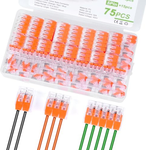YADOBIG Kabelverbinder, 75 Stück Kabelklemmen Elektro mit Betätigungshebel, 4mm² Verbindungsklemmen Klemme, Leiter Klemme für Feste Kabe