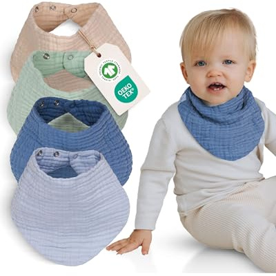 furora BABY Musselin Halstuch Baby Mädchen & Jungen, bio Baumwolle OEKO-TEX: Set (4 Stück) Dreieckstuch Baby Winter + Sommer | Lätzchen Baby Neugeborene- Kinder 4 Jahre: weich saugfähig