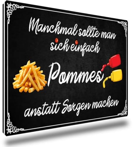 TRIOSK Kühlschrankmagnete Motivation Sprüche Magnet Pommes Essen lustig mit Spruch Anstatt Sorgen Küchenmotiv Geschenk für Pommesliebhaber Küche Kühlschrank stark eckig groß 85x55 mm
