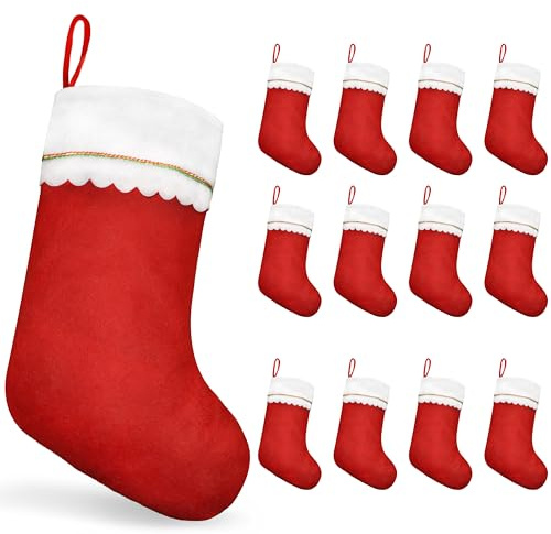 SYITCUN 12 Stück Weihnachtsstrumpf,45cm Nikolausstrumpf, Weihnachtssocken, Nikolaussocken, Nikolaus Socke Strumpf zum Aufhängen und Befüllen an Weihnachten für Kamin und Weihnachtsbaumdekoration,Rote