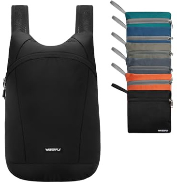 WATERFLY Faltbarer Rucksack Klein 15L Ultraleicht Flatrucksack Herren Damen | Minimalistisch, Spritzwassergeschützt, Leicht Faltbar Kompakt zum Mitnehmen, für Beach Wandern Shopping Tagesausflug Usw