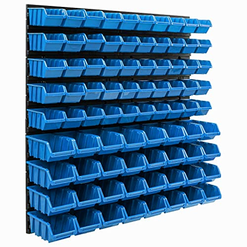 Lagersystem Wandregal 770 x 780 mm | 82 stck. Box | Stapelboxen Schüttenregal Sichtlagerkästen | Extra Starke Wandplatten | Regal Erweiterbar | Werkstattregal Lagerregal Werkstattwandregal Steckregal