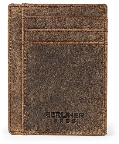 Berliner Bags Kartenetui Karl Vintage, Kreditkartenetui Leder - Braun | Kreditkartenetui Herren, Slim Card Holder, TÜV-geprüfter RFID-Schutz, ID-Sichtfenster, 6 Karten, inkl. Geschenkbox
