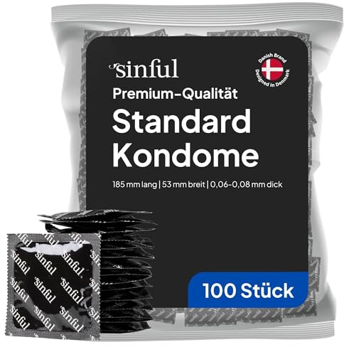 Sinful Kondome 100 Stück - Kondom Großpackung - 53 mm Breite 100er Pack | Set mit 100, 185 mm Länge, 53 mm Breite, Latex, Wasserbasiert Gleitmittel empfohlen, 0,07 mm dick, Vegan, Transparent, 290 g