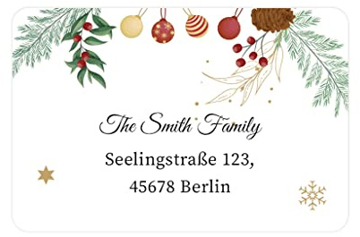 48 PERSONALISIERT Weihnachten Adressaufkleber/Hochzeit Rücksendung Adresse Etiketten Geschäftsadresse Produkte Umschläge Geschenk Sticker - Rec016 (003 Weihnachtskugeln)