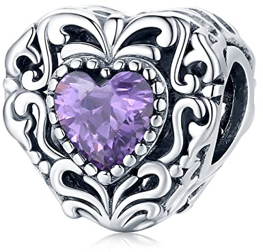 NINGAN 925 Sterling Silber Vintage Herz Perlen Lila Edelstein Armband Anhänger Geeignet für Damenarmband