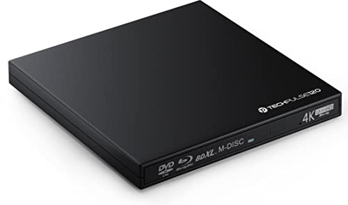 techPulse120 portables USB 3.0 4K UHD 3D M-Disc BDXL HDR10 Laufwerk Blu-ray Brenner Burner Superdrive Ultra-Slim BD DVD CD für Netbook Notebook Ultrabook Windows Mac OS Apple iMAC MacBook Schwarz