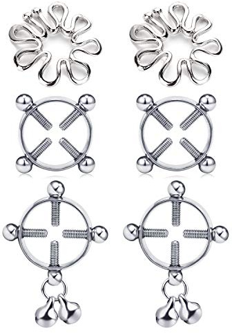 JFORYOU Fake Non-Pierced Brustwarzenpiercing Shield Screw Einstellbarer Kreis Nickelfrei Chirurgenstahl Non Piercing Körper Schmuck 3 Paar