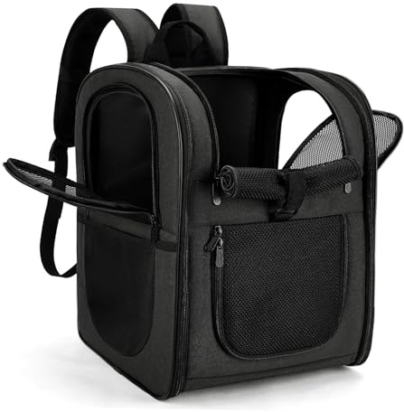 apollo walker HundeRucksack und KatzenRucksack für Kleine Haustiere(Belastbarkeit 2-15kg) - Gepolsterter Rückenstütze Hundetasche Atmungsaktiver Netz-Tierrucksack für Wandern, Reisen, Schwarz