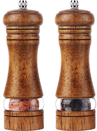 Braoses pfeffermühle Manuelle Salzmühle holz Gewürzmühle Keramikmahlwerk 2er-Set Salz und Pfeffer Mühle Einstellbare Feinheit Höhe: 16,5 cm Retro