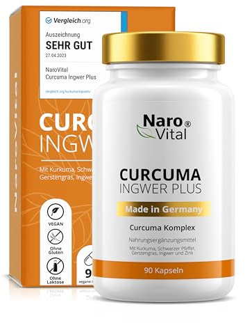 Curcuma Ingwer Plus - Kurkuma Kapseln mit Ingwer, Curcumin, Schwarzem Pfeffer (Piperin) & Gerstengras I 90 vegane Kapseln hochdosiert - Vorrat für 3 Monate I Curcuma Extrakt