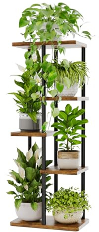 Bamworld Pflanzenregal Indoor Outdoor Blumenständer Pflanzenständer blumenregal Metall 5 Etagen Braun Blumentopf Draußen Deko Wohnzimmer Balkon（40x25x89cm）
