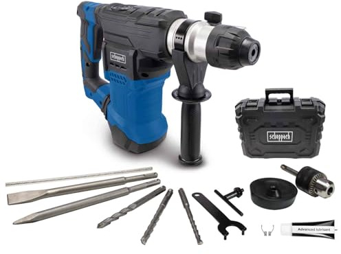 Scheppach Bohrhammer DH1500 Plus Abbruchhammer mit 4in1 Funktion & Zubehör | 7 Joule - 1500W | 32mm Bohrleistung | 4250bpm Schlagzahl | SDS-Plus, Anti-Vibration | Für Stein, Beton, Fliesen oder Ziegel