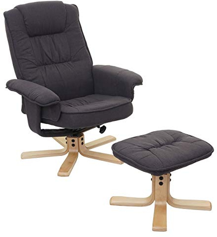 Mendler Relaxsessel M56, Stoff/Textil - dunkelgrau | Fernsehsessel, TV-Sessel, mit Hocker, FSC®-Zertifiziert