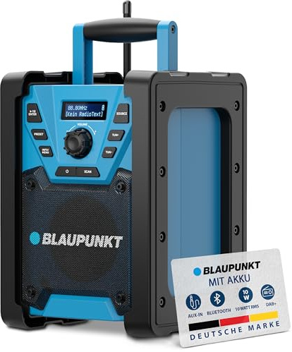 Blaupunkt BSR 300 Baustellenradio mit Akku, DAB+ Radio, Bluetooth, Robustes Werkstattradio, Digitalradio, Radio mit Batterie, Outdoor Radio, 5.3 Akku 20 h IP45 AUX-IN UKW Baustellenradios