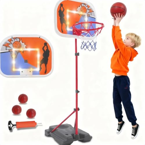 Basketballkorb Kinder, Tragbarer Basketballkorb Ständer Höhenverstellbar 80-180 cm, mit Anzeigetafel, Drinnen, Draußen