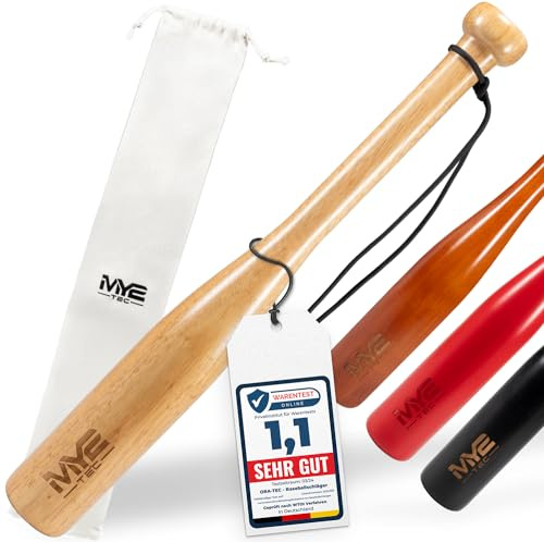Ora-Tec Baseballschläger Holz 18 Zoll (48 cm) – Robuster Massivholz Baseball Bat mit Handschlaufe & Tragetasche – Outdoor Schläger für Training, Sport & Freizeit