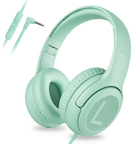 awatrue Kopfhörer Kinder mit 3,5 mm Kabel für Schule, Reisen, Tablet | Over Ear, 85/94dB Lautstärkenbegrenzer, mit Mikrofon, Stereo Sound, Faltbare, Einstellbar, Audio-Sharing (Grün)