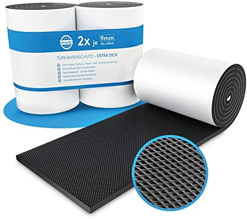 STRACKS® 2X Garagen Wandschutz je 2m x 20cm – 9mm Extra Dicker Türschutz – Für Ihr Auto und die Garagenwand – Selbstklebender Türkantenschutz – 2 Rollen - schwarz