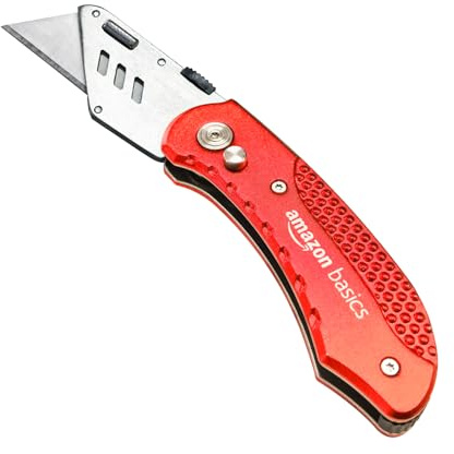 Amazon Basics Robustes Universalmesser mit Aluminiumgehäuse, Rot