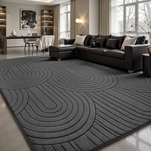 Sour Lemon Teppiche für Wohnzimmer, 200 x 300 cm, 3D-Halbkreis-Muster, grauer Teppich für Schlafzimmer, extra große Teppiche für Wohnzimmer, maschinenwaschbar, rutschfest, Kurzflor-Teppich für