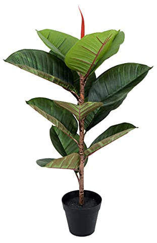 GreenBrokers Künstlicher Gummibaum, fühlt Sich echt an, 13 Blätter, 70 cm