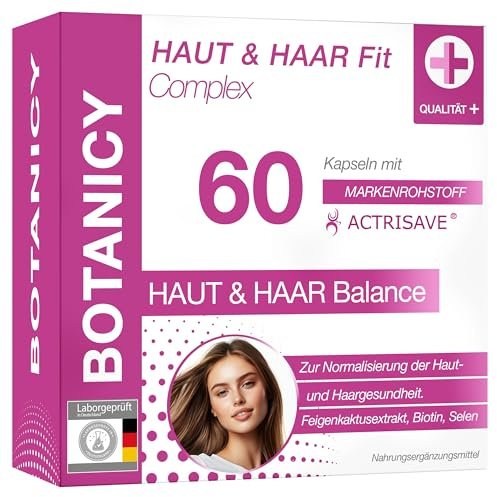 BOTANICY Haut & Haar Fit Complex mit Actrisave Pflanzenkomplex, 60 Kapseln | Aus schwarzem Reis und Feigenkaktus, dazu Zink, Selen, Kupfer und Mangan, patentierter Pflanzenkomplex