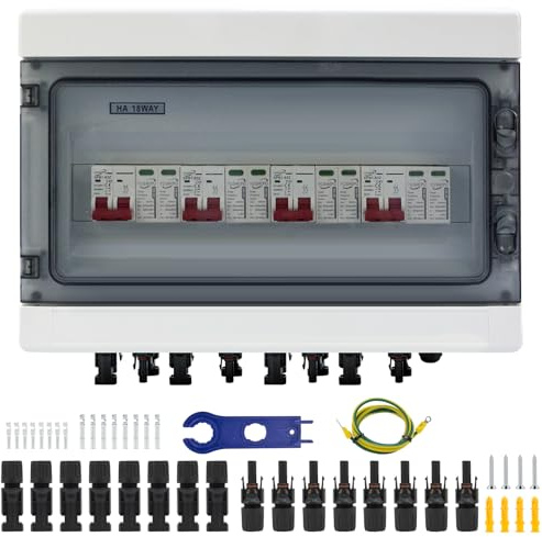Überspannungsschutz PV, DC Überspannungsschutz PV 40A/1000V, (4 in 4 Out) Solar Anschlusskasten, Solar Überspannungsschutz, Solar Blitzschutz IP65 Wasserdicht
