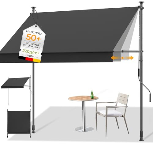 HOMEDEMO Klemmmarkise mit Einstellbare Handkurbel, Balkonmarkise ohne Bohren, Markise Sonnenschutz, UV-beständig & höhenverstellbar für Outdoor, Terrasse, Balkon, Garten, Dunkelgrau, 150 x 125-150 cm