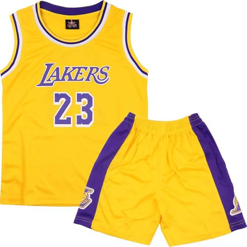 FUTERLY Basketball Trikot Kinder 2 Stücke,Basketball Kinder Trikot,Basketballs Kinders Jungen and Shorts,Sleeveless Basket Trikots,Mode Trikots Basketballs Kinders Set für 4-5,Gelb