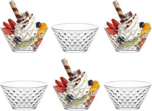 NORDIC SCHILLER Modern Dessertschalen Glas Set 6, 330ml 100% BLEI FREI Glas Schüsseln, Stapelbare Glasschalen, Puddingschalen, Dessert Schalen, Salatschüssel, Soßenschalen, Dessert Bowls