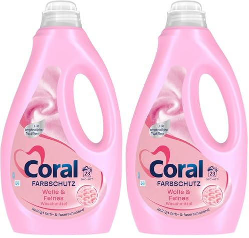 Coral Feinwaschmittel Wolle & Feines Flüssigwaschmittel für eine schonende Reinigung 23 WL 1,15 Liter (Packung mit 2)