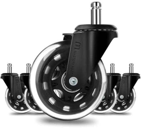 Mastery Mart Bürostuhl Rollen 5er Set, Hartbodenrollen 11mm x 22mm Bürostuhlrollen Ersetzen Bodenschutzmatten – Passend für 98% aller Stuhlrollen (Nicht für 1KEA, Matt-schwarz)