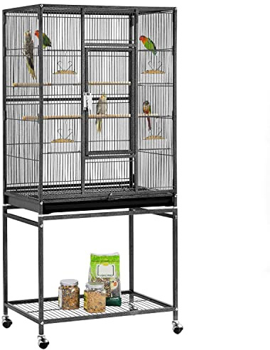 Yaheetech Vogelvoliere Vogelkäfig Voliere Vogelhaus mit Rollen für Nymphensittiche, Papageien, Schwarz