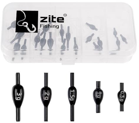 Zite Fishing Fix Drops Forellenbleie mit Silikon-Feststeller | 5er-Pack Gewichte 0,5g, 1g, 1,5g, 2g, 3g | Sinker-Gewichte Verstellbar | Blei Angelgewichte für Grund- & Schleppangeln (XL-Set komplett)