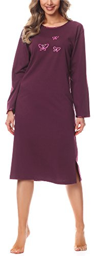 Merry Style Damen Langarm Nachthemd 91LW1 (Aubergine (Langarm), 38 (Herstellergröße: M))