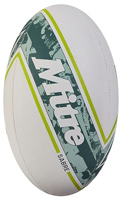 Mitre Sabre D4P Rugby-Ball | Extrastarkes Futter | Volle Gewicht | Sehr beliebt Rugbyball, Weiß/Mint/Limette, 3