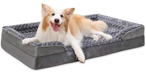 KSIIA Hundebett Mittelgroße Hunde Orthopädisches, Bezug der Basis und Armlehnen abnehmbar waschbar, Wasserdicht Innenfutter, Hundesofa Hundekorb erhöhte Ränder rutschfeste Unterseite, Hundecouch grau