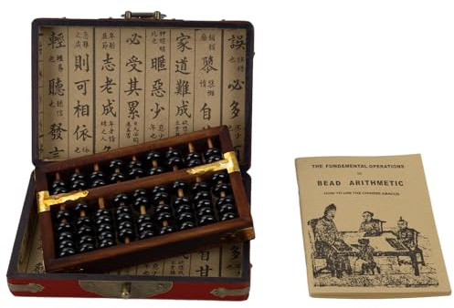 Larcele 9-Säulen Holzabakus mit Vintage-Lederbox SP-01 | Klassisch, Soroban zum Studieren, Heimdekoration, Gealterte Veredelung